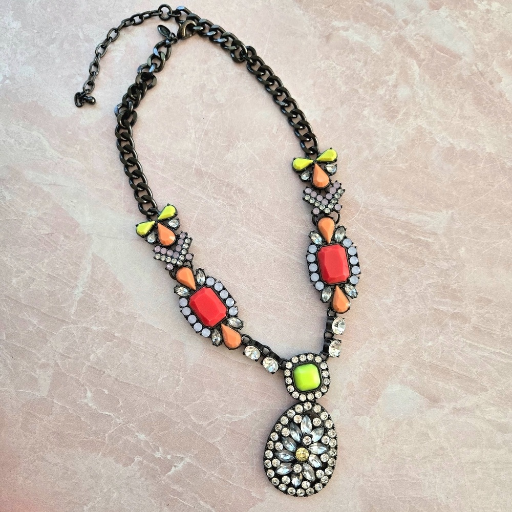 Lori Goldstien LOGO Links Cubic Zirconia Teardrop Stone Statement Necklace